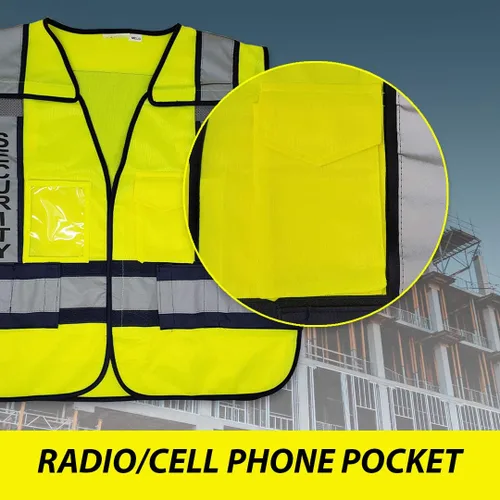 Miniatura 6 de VIEWBRITE Chaleco reflectante clase 2 para bomberos, color verde lima, chaleco de bomberos amarillo de alta visibilidad de 5 puntos