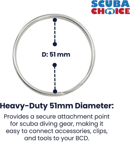Miniatura 2 de Scuba Choice Buceo 2.008 in Acero Inoxidable 0.098 in Anillo Dividido para BCD Accesorio 5 Piezas