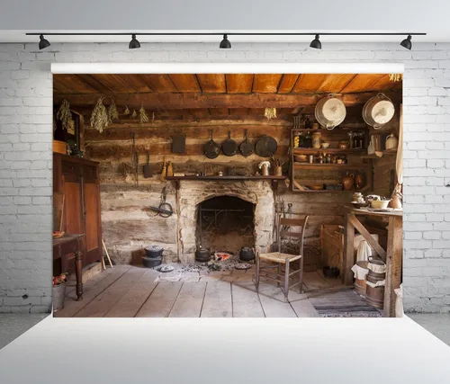 BELECO Telón de fondo rústico de tela de 15 x 10 pies para cocina, fondo interior de cocina estilo occidental, casa de madera, fondo de cocina,