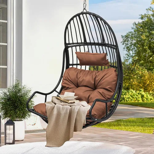 YITAHOME Silla Colgante con Forma de Huevo Silla Columpio Silla de Huevo de Mimbre para Interiores y Exteriores Hamaca Silla de Huevo con Cojines