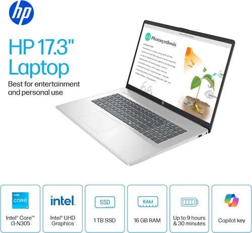 Miniatura 2 de HP 17 computadoras portátiles 2025 para estudiantes de negocios, pantalla FHD de 17.3 pulgadas, procesador Intel de 8 núcleos, 16 GB de RAM, 1 TB