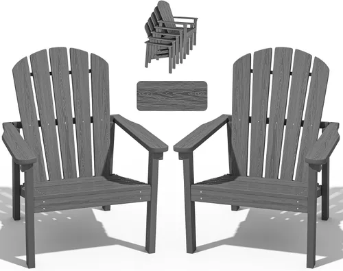 Miniatura 37 de nevilywood Sillas Adirondack compactas apilables, sillas de patio de polietileno de alta densidad de 26.3 pulgadas de ancho, duraderas, diseño que