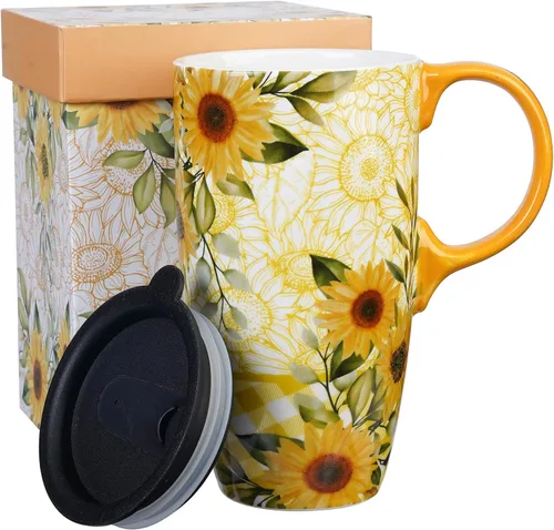 Miniatura 10 de Topadorn Taza de Viaje de Cerámica con Tapa y Asa, Taza de Café Taza de Té en Caja de Color 17 Oz, Tapa Resistente a Salpicaduras - Vaso para Llevar