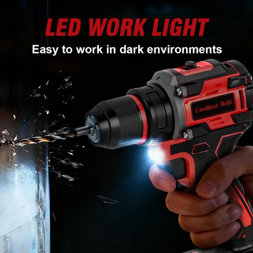 Miniatura 6 de Taladro inalámbrico, taladro eléctrico sin escobillas de 21 V con doble paquete de potencia de 2.0 Ah y cargador, juego de taladros eléctricos