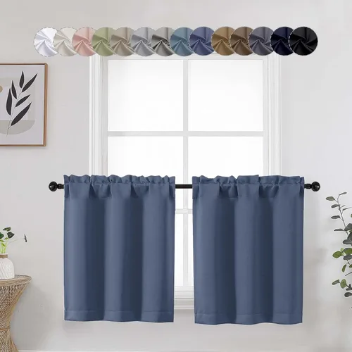 Miniatura 32 de Aqua Cafe - Juego de 2 paneles de cortinas opacas de 24 pulgadas de largo, con aislamiento térmico suave y sólido, para ventanas de baño, sótano