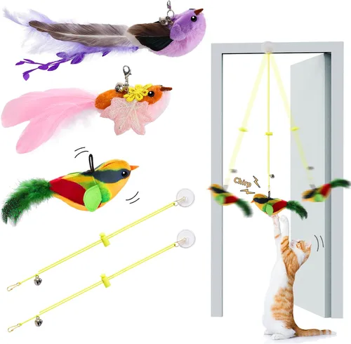 Juguete interactivo para gatos, 1 juguete interactivo de plumas y 2 juguetes de plumas de pájaros y gatos, repuesto para gatos de interior
