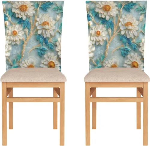 Colorful Daisy Flower Jade Print Chair Slipcover Set Anti-Dust for Dining Set of 2 Decoration Dining Chair Cover protectores de sillas para comedor