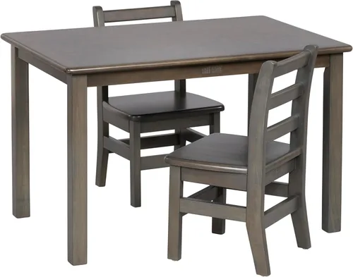 ECR4Kids Juego de mesa y silla rectangular de madera dura de 24 x 36 pulgadas, altura de asiento de 12 pulgadas, muebles para niños, gris lavado