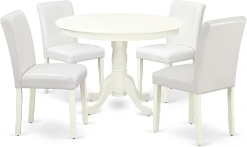 Miniatura 18 de East West Furniture HLAB5-MAH-18 - Juego de mesa y sillas de cocina de 5 piezas, incluye una mesa de comedor redonda con pedestal y 4 sillas