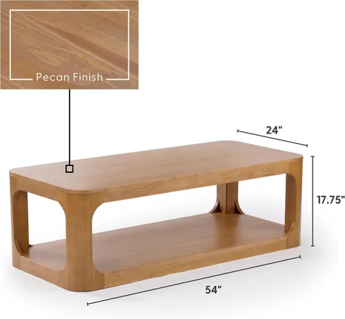 Miniatura 2 de Plank+Beam Forma - Mesa de centro moderna de 54 pulgadas con estante, mesa central contemporánea con espacio de almacenamiento, mesa de té Nuez