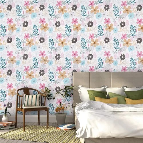 Miniatura 4 de Mecpar - Papel pintado floral de despegar y pegar - 17.71'' x 98.43 pies, flores perennes, impermeable, extraíble para baño o gabinete