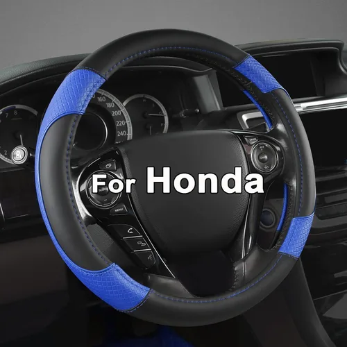 GIANT PANDA Funda de cuero de microfibra para volante Honda Accord, Civic, CR-V, HR-V, Pilot (patrón de diamante-negro+azul-tamaño estándar)