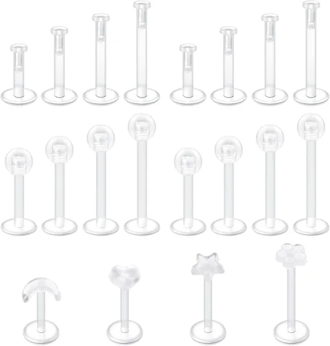 Miniatura 5 de FECTAS 20-38 piercings transparentes de plástico Bioflex, aretes de nariz, tabique, vientre, cartílago, hélice, pezón, lengua, labio, labret, cejas