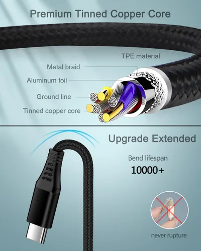 Miniatura 4 de Cable USB tipo C para iPhone 17e 17 para Apple iPhone 16e/16/15 Plus/17 Pro Max, cable de carga rápida de 6 pies de Android tipo C a C para Samsung