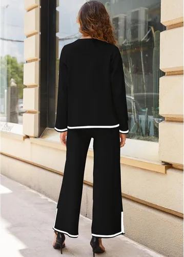 Miniatura 4 de Himosyber Conjunto de suéter de 2 piezas para mujer, sudadera de punto sin botones y pantalones deportivos