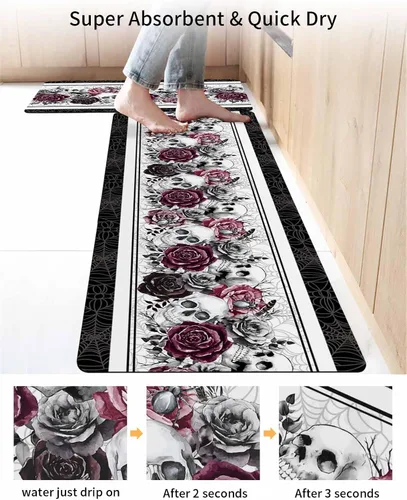 Miniatura 4 de Tapete de baño con diseño de calavera de Halloween, antideslizante, de secado rápido y absorbente, tierra de diatomeas, fregadero, dormitorio
