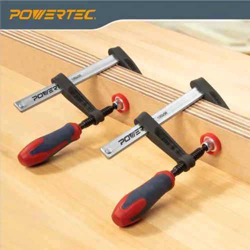 Miniatura 5 de POWERTEC 71591 Abrazadera F de 4 pulgadas resistente estilo F Abrazaderas de barra para carpintería, capacidad de 330 libras cada una, paquete de 2