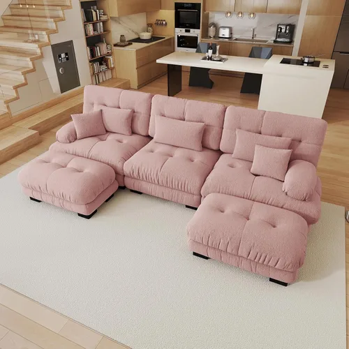 Miniatura 105 de Sofá modular de gran tamaño de 94 pulgadas, sofás seccionales grandes de color beige y blanco para sala de estar, juego de sofá de terciopelo, sofás