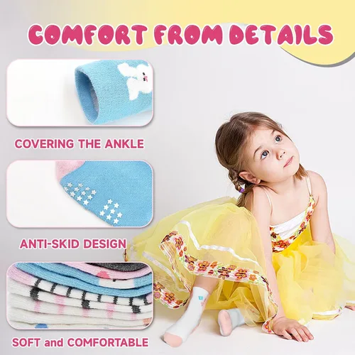 Miniatura 5 de HYCLES Calcetines para niñas pequeñas, calcetines de dibujos animados antideslizantes con agarre para bebés de 6-12 meses y niños de 1-7 años