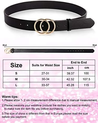 Miniatura 5 de Syhood 2 Pieces Women Leather Belt Soft Faux Leather Jeans Belt Waist Belts for Jeans Dress with Double O-Ring Buckle