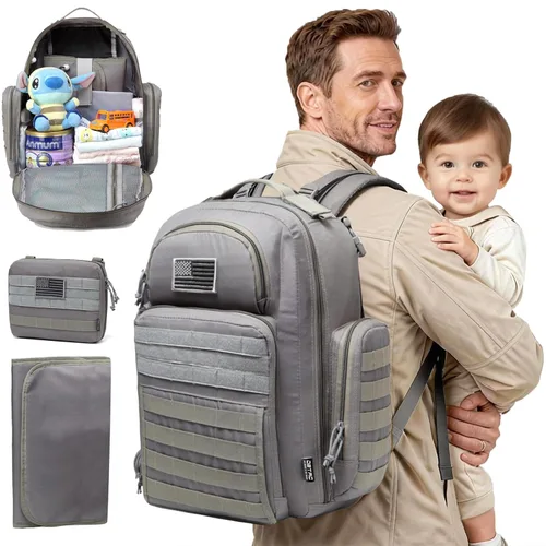 DBTAC - Mochila para pañales para papá, bolsa de pañales grande para hombre con cambiador, bolsillos aislados+para limpiar, correas para cochecito,