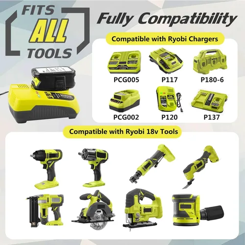 Miniatura 3 de FSKE Reemplazo de 6.5Ah para batería Ryobi 18V P102 P103 P104 P105 P107 P108 P190 P197 PBP005 BPL-1815 Herramientas eléctricas inalámbricas