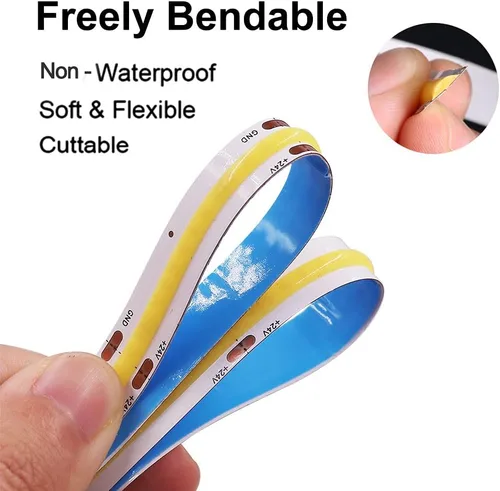 Miniatura 6 de COB - Tira de luces LED, 16.4 ft/16.4 pies, flexible, flexible, flexible, flexible, luces de cuerda LED COB, 12 V, 320 LEDs/m, blanco cálido, 3000