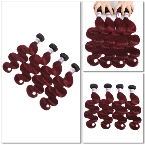 Miniatura 3 de 4 paquetes de cabello humano ondulado brasileño degradado borgoña T1B/99J, paquetes de cabello humano ondulado y húmedo para mujeres negras