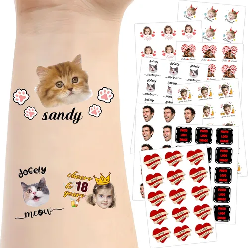 Miniatura 29 de Tatuajes temporales personalizados para la cara, tatuajes faciales personalizados con nombre de foto, logotipo, texto, calcomanía de tatuaje falsa