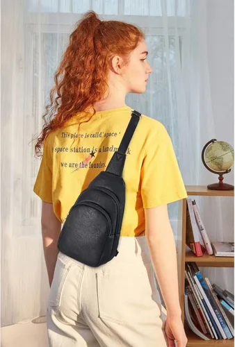 Miniatura 65 de Telena Riñonera pequeña para mujer, de cuero, cangureras, bolsa de pecho para mujer