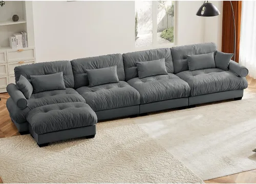 Miniatura 102 de Otomana beige para sofá modular modular, sofá individual, asiento otomano para sofá modular convertible, sofás de terciopelo para sala de estar