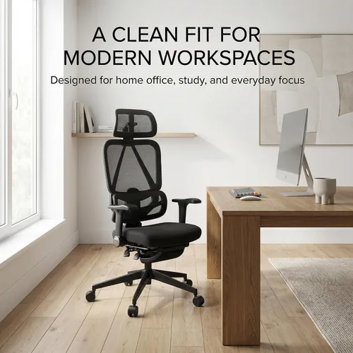Miniatura 10 de Silla de oficina ergonómica de malla con reposabrazos, silla de escritorio grande y alta con soporte lumbar, silla giratoria de computadora