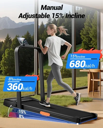 Miniatura 2 de CURSOR FITNESS Caminadora inclinada del 15% con barra de mango - 0.6-6.2MPH Cinta de correr plegable silenciosa para oficina en casa, debajo
