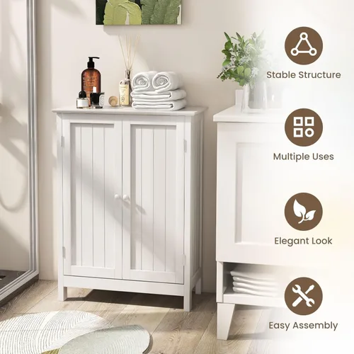 Miniatura 4 de BECOMFORT Armario de almacenamiento de baño, armario de piso con puertas dobles y estante ajustable, muebles modernos para el hogar, organizadores