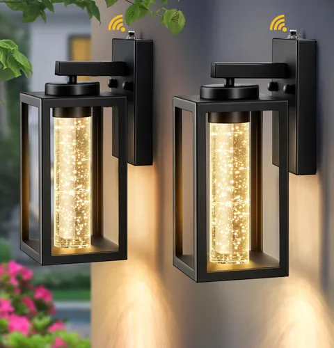Miniatura 19 de VIANIS Aplique de Pared Exterior Negro, Iluminación Exterior del Atardecer al Amanecer Montaje en Pared para Casa con Cristal de Burbuja, Lámpara