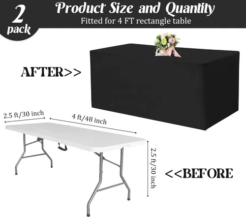 Miniatura 2 de Paquete de 2 manteles ajustables de 48 x 30 pulgadas, manteles rectangulares para mesas de 4 pies, mantel de tela de poliéster lavable para fiestas