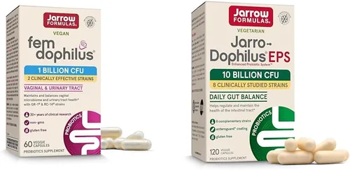 Jarrow Paquete de probióticos de fórmulas con Fem-Dophilus 1 mil millones de UFC y Jarro-Dophilus EPS 10 mil millones de UFC, 180 cápsulas vegetales