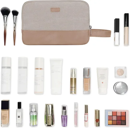 Miniatura 8 de WANDF Bolsa de Aseo de Viaje para Hombres Kit Dopp Grande Bolsa de Aseo y Afeitado Resistente al Agua Bolsa Colgante Accesorios de Viaje para Beige