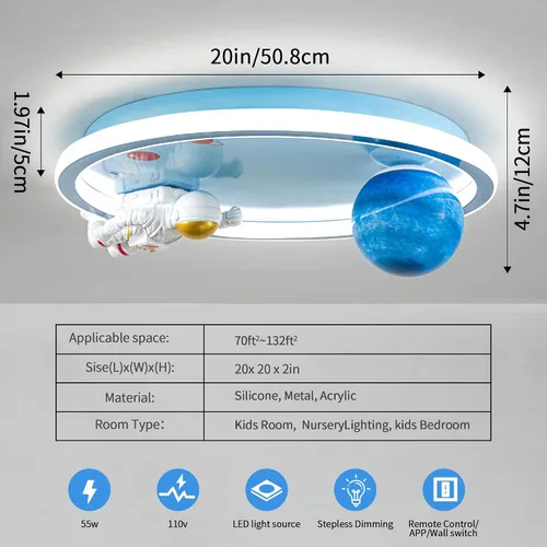 Miniatura 5 de Shine LUEST Lámpara de techo de astronauta de 20 pulgadas regulable para niños, luces de techo empotradas para dormitorio, lámpara LED de 3000