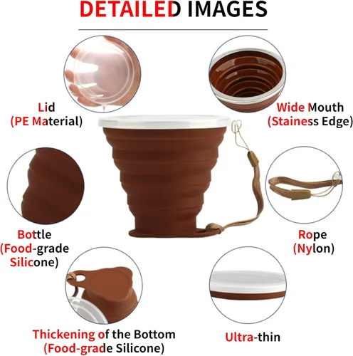 Miniatura 3 de Paquete de 4 tazas de viaje de 9.1 fl oz/9 oz de acero inoxidable de silicona retráctiles plegables tazas de café plegables telescópicas tazas