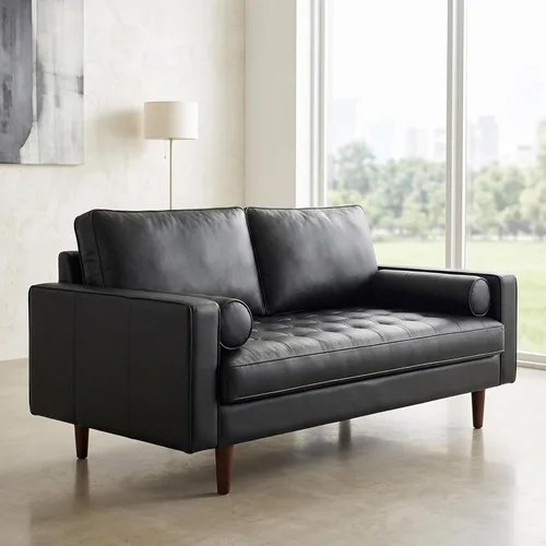 Miniatura 3 de Container Furniture Direct Womble Mid Century Modern Couch with Bolster Pillows, PU Leather Upholstered Tufted Seat, Versatile Retro Design for