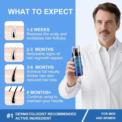 Miniatura 5 de Spray de minoxidil al 5% para hombres y mujeres, paquete de 7, impregnado con biotina, crecimiento de la barba, tratamiento extra fuerte