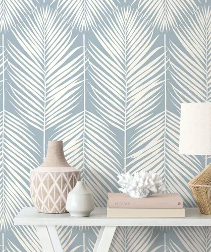 Miniatura 4 de Palm Silhouette Coastal Papel pintado prepegado (azul claro)
