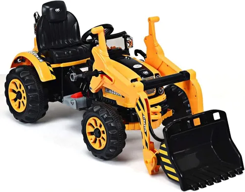 GLACER Excavadora para montar, excavadora a batería de 12 V con 2 velocidades, hacia adelante y atrás, cubo de carga frontal, bocina, cinturón de