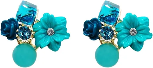 Aretes vintage de flor de cristal, morado, rosa, azul, amarillo, verde, ojo de gato, piedra de cristal, flor de cristal, joyería de fiesta de boda