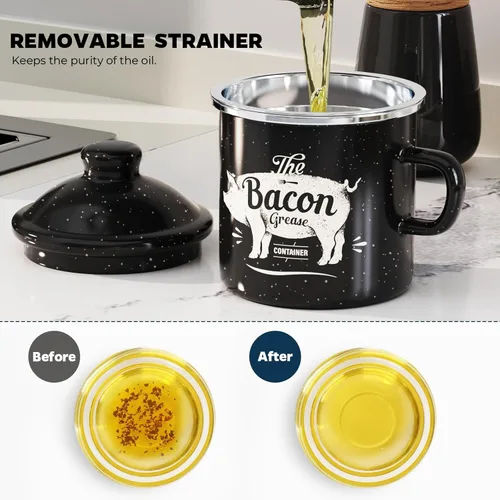Miniatura 4 de PGYARD Mini Recipiente para Grasa de Tocino con Colador - Ahorrador de Grasa Esmaltado de 15 OZ, Guardador de Grasa de Tocino Estilo Granja