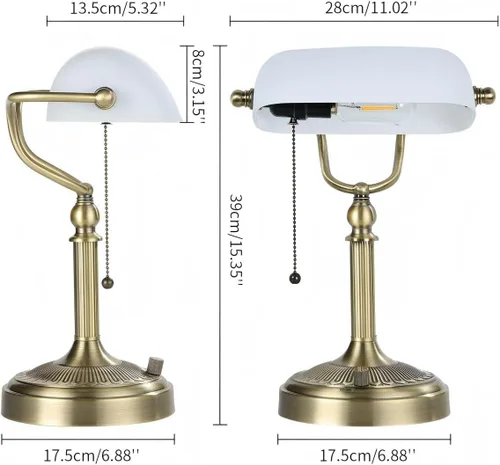 Miniatura 5 de Lámpara de Escritorio de Banquero de Vidrio Mate Blanco, Lámpara de Mesa Regulable sin Escalones con Enchufe para Estudio, Oficina en Casa, Blanco