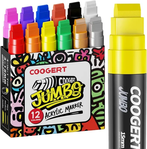 Coogert - Marcadores de póster jumbo de 12 colores, marcadores de grafiti acrílico permanente de 0.591 in de grosor, marcador de pintura de punta