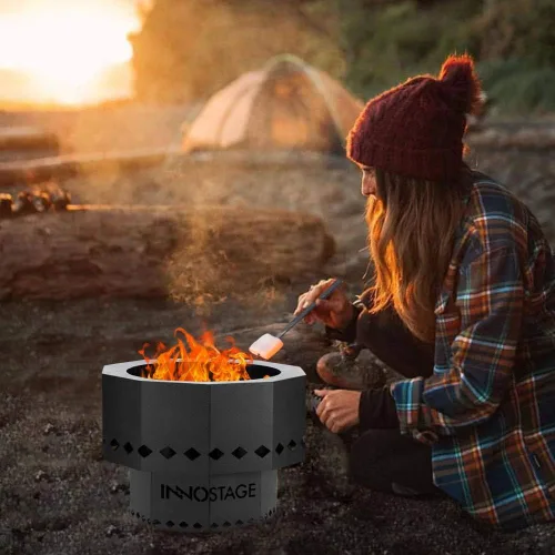 Miniatura 9 de INNO STAGE Pozo de fuego patentado sin humo, estufa de campamento con bajo humo de 13 pulgadas, estufa de campamento de leña para exteriores, bolsa