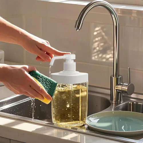 Miniatura 2 de Dispensador de Jabón de Cocina con Soporte para Esponja, Organizador de Jabón para Platos de Gran Capacidad de 800ml, Organizador de Fregadero a